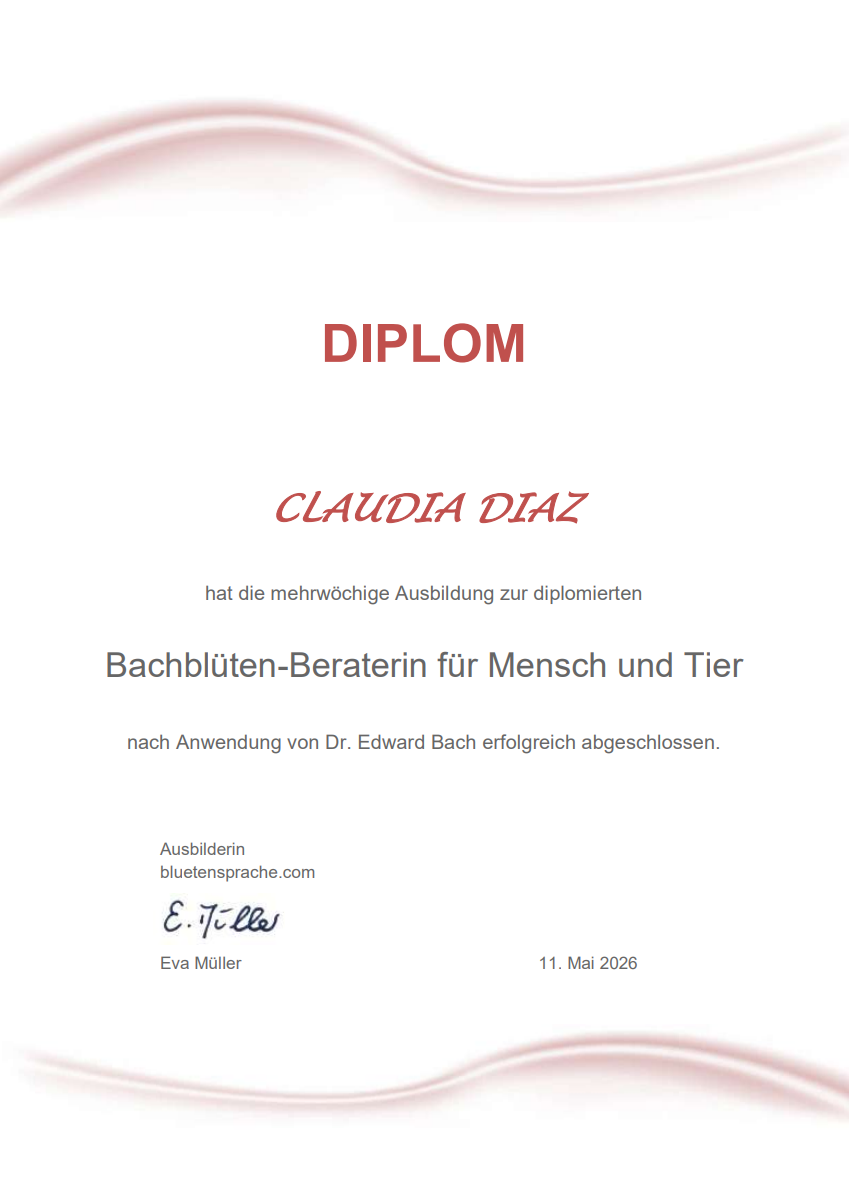 Zertifikat: Bachblüten-Beraterin für Mensch und Tier