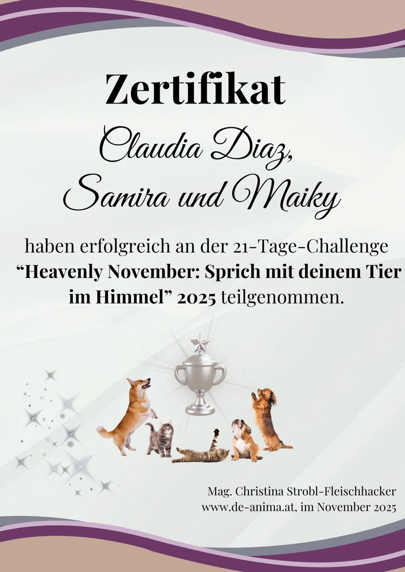 Zertifikat: Sprich mit deinem Tier im Himmel