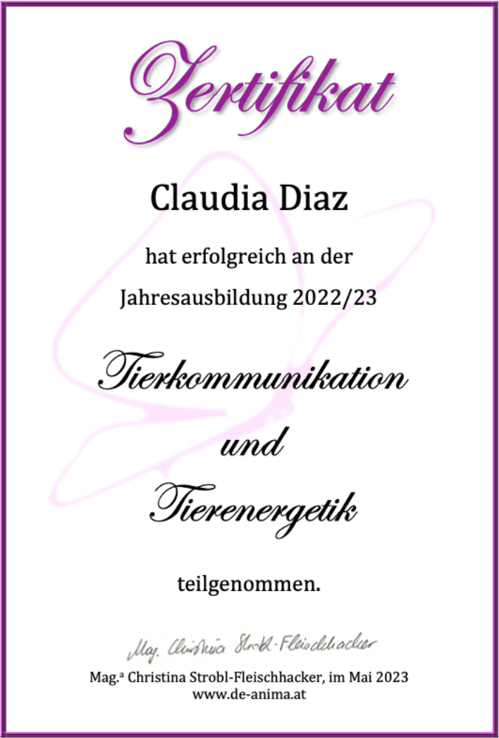 Zertifikat: Tierkommunikation und Tierenergetik